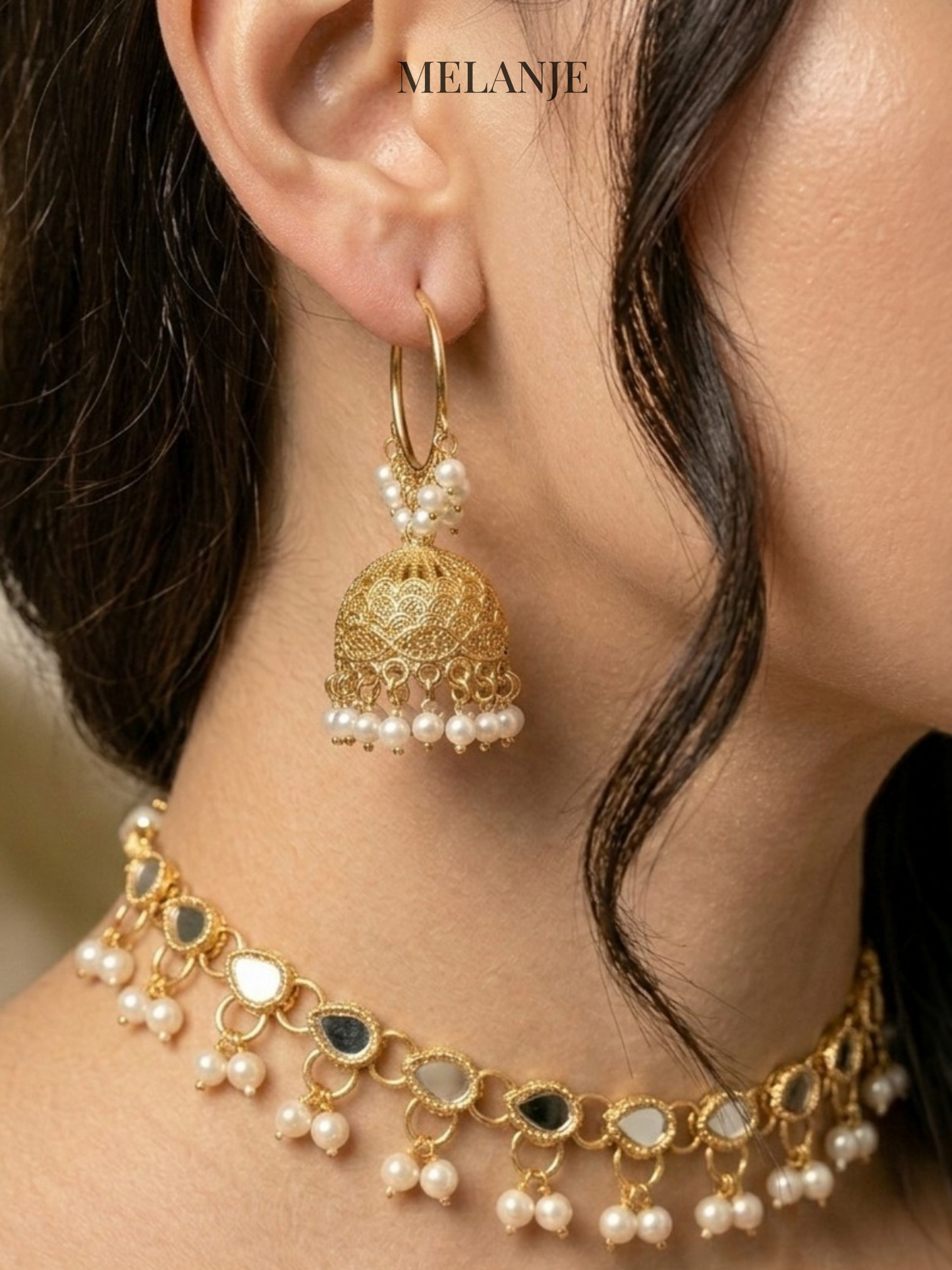 Golden Bali Jhumka & Choker Necklace Set