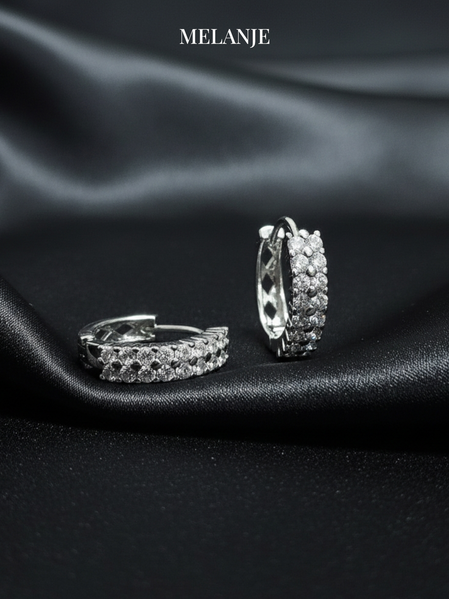 Double-Row Sterling Silver Clear Cubic Zirconia Luxury Huggies