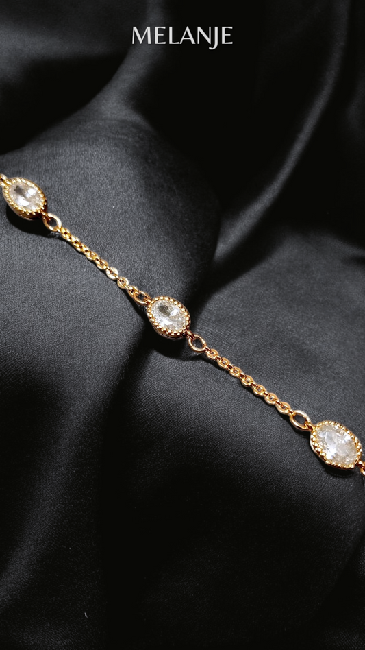 Oval Clear Zircons Rose Gold Plated Station Bracelet