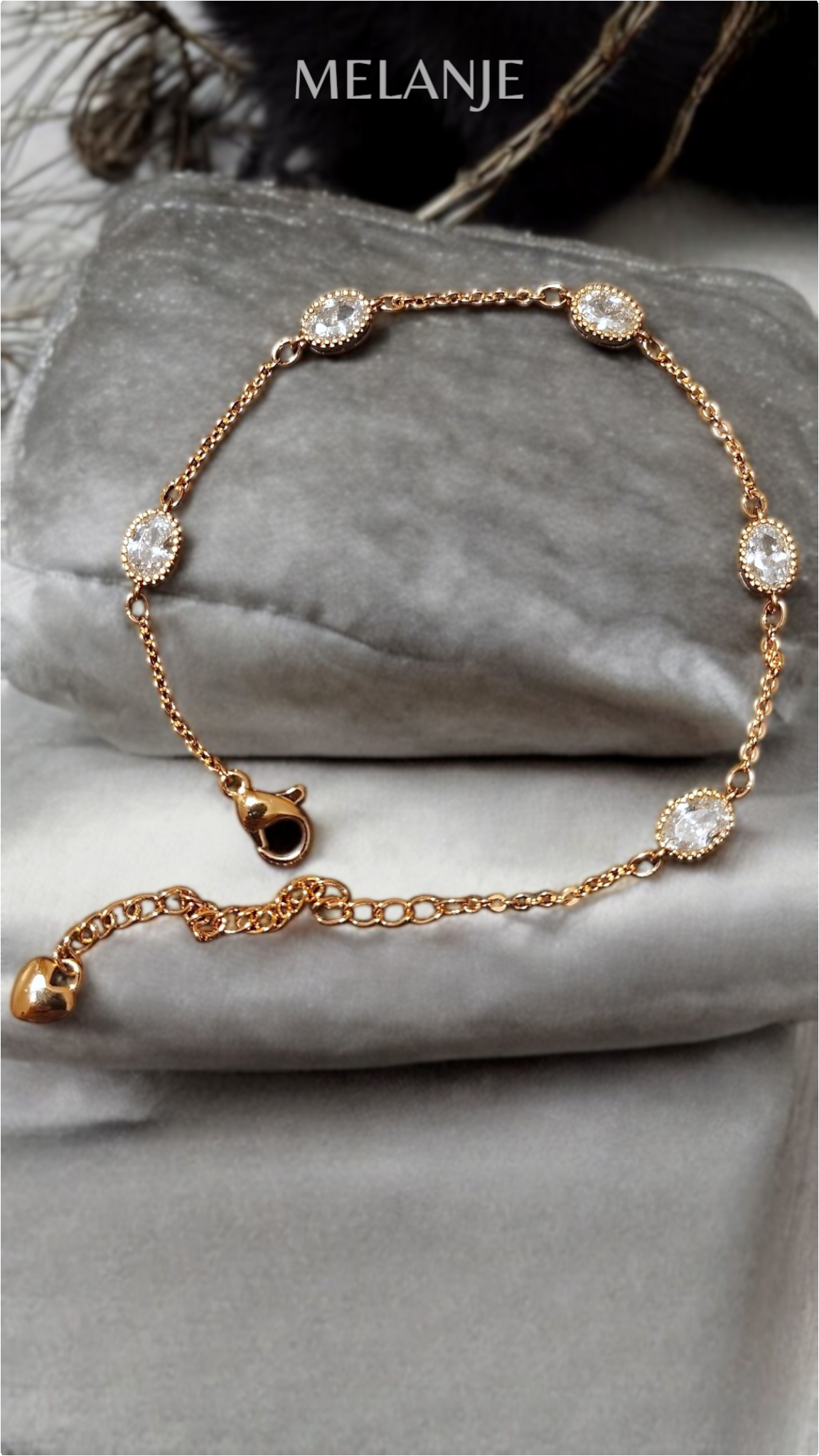 Oval Clear Zircons Rose Gold Plated Station Bracelet