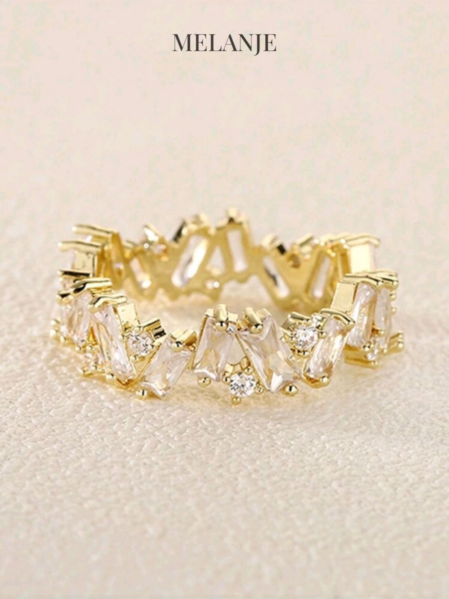 Irregular Cut Cubic Zirconia Gold Band Ring