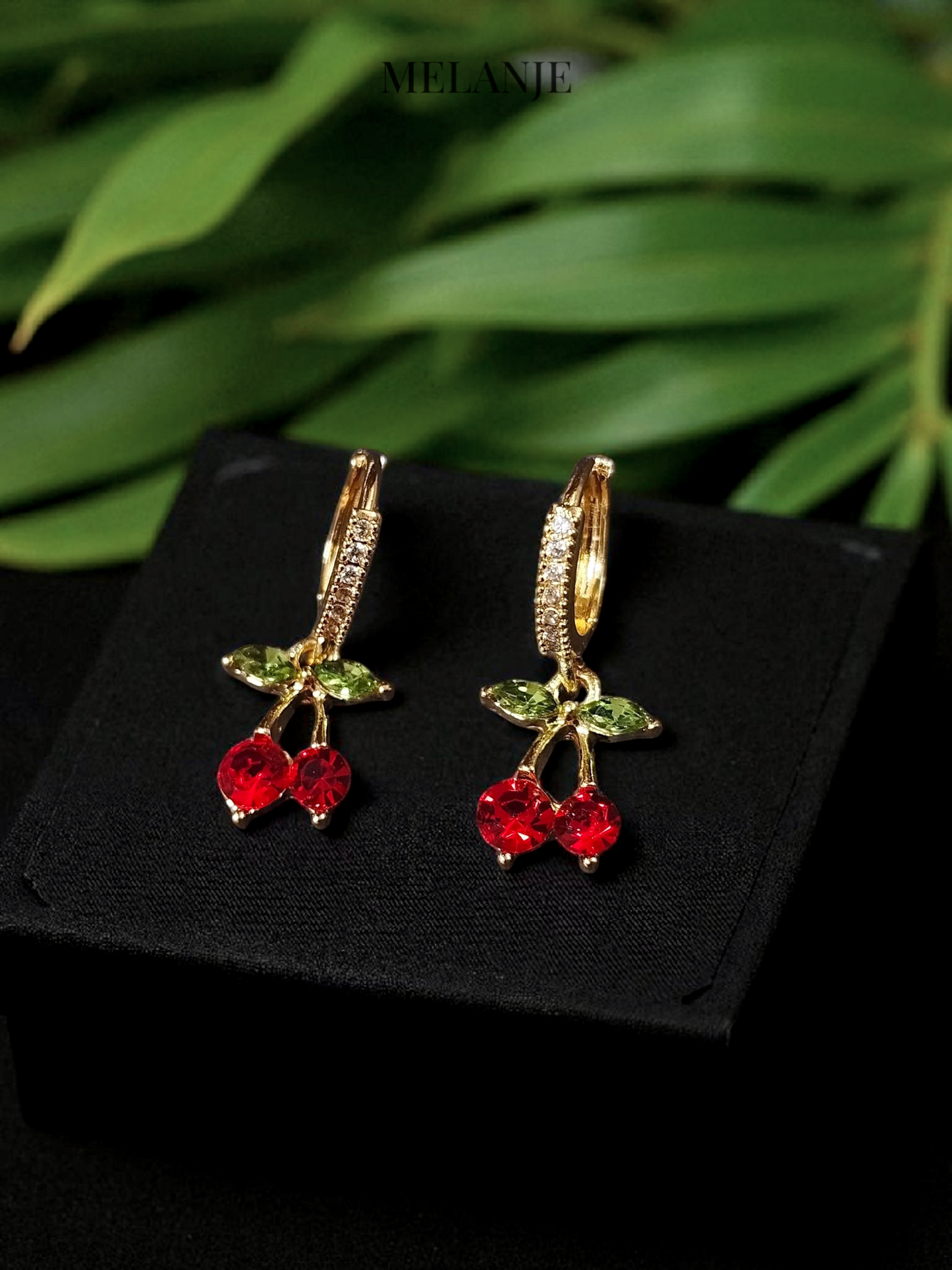 Tiny Dangling Cherry Hoop Earrings