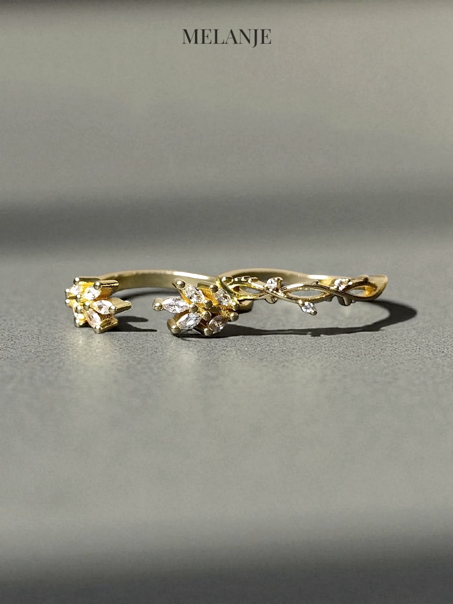 2-Piece Stackable Branch & Leaf Ring Set