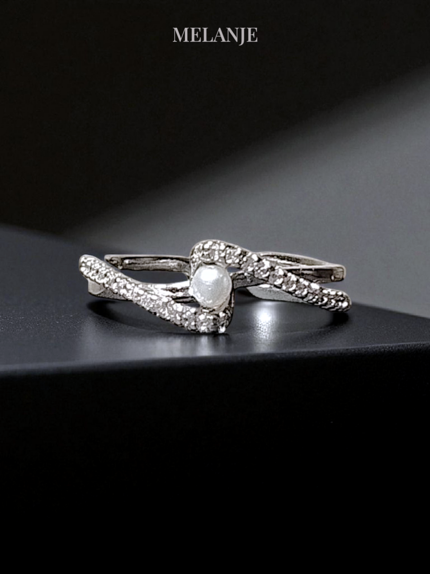 Dual-Layered Cubic Zirconia and Pearl Adjustable Ring