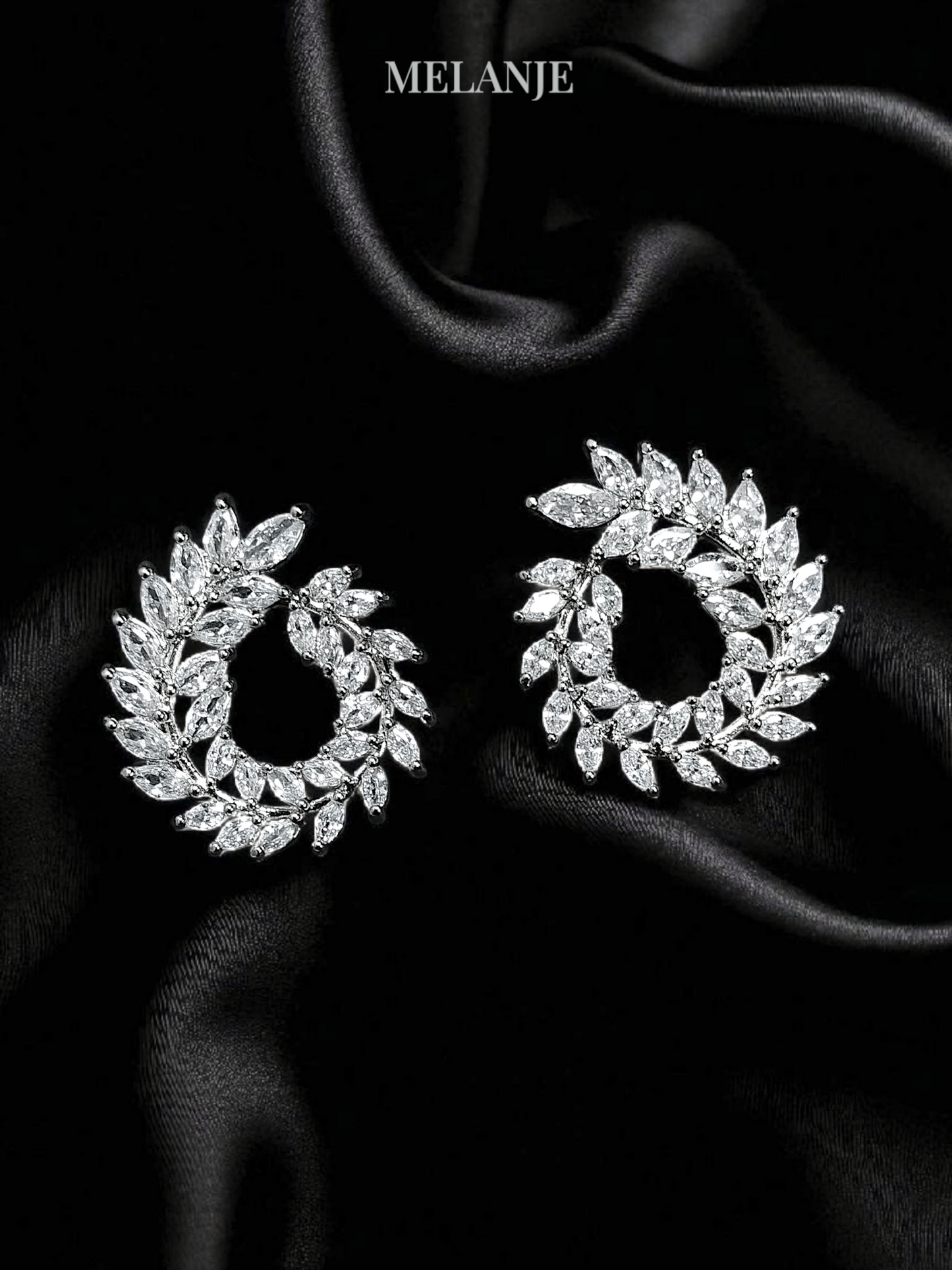 Cubic Zirconia Leaf Design Round Luxury Stud Earrings