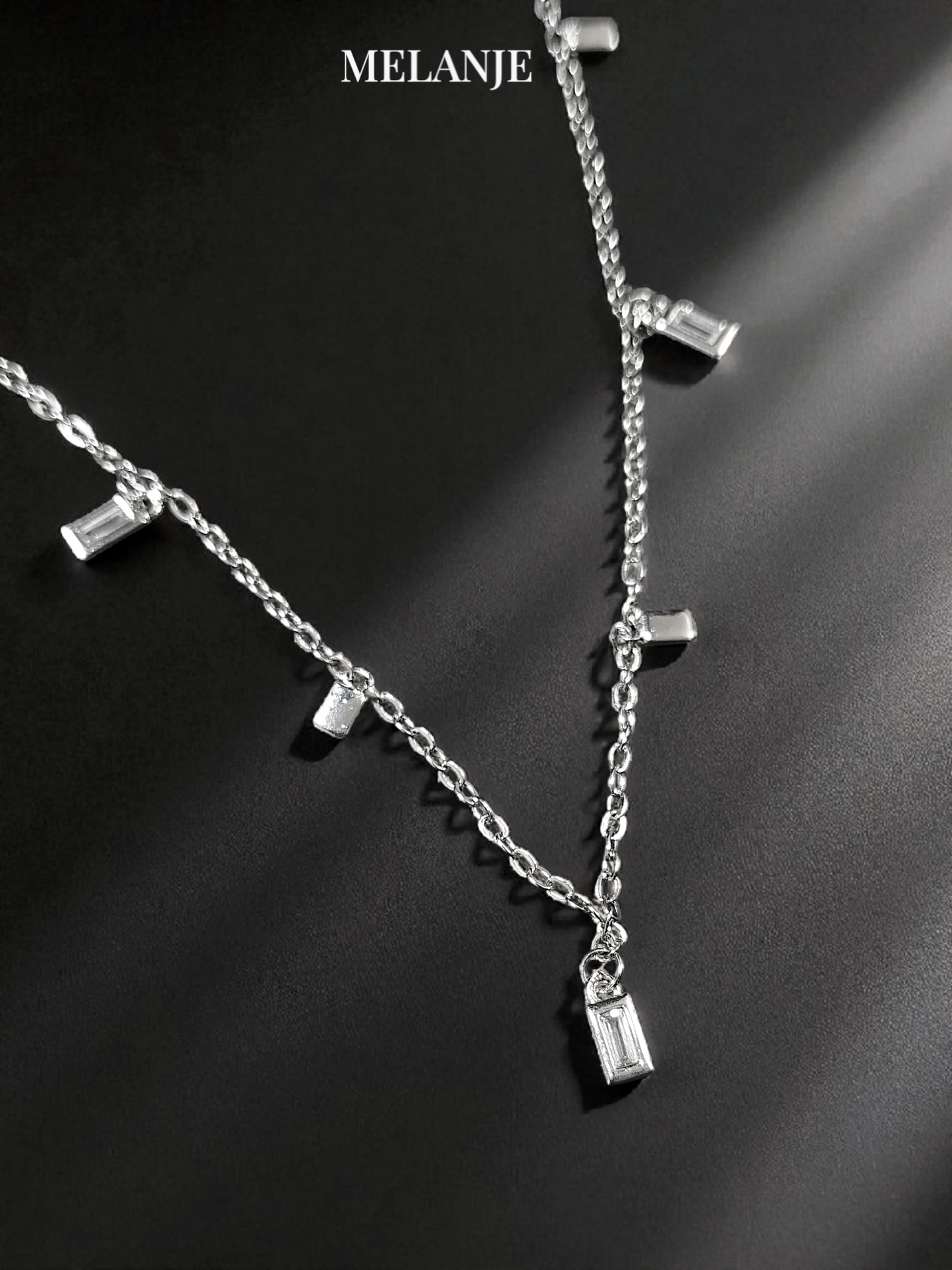 Sterling Silver Minimal Rectangular Charms Stainless Steel Dainty Station Necklace