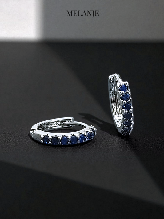 Sapphire Blue Cubic Zirconia Huggie Hoops