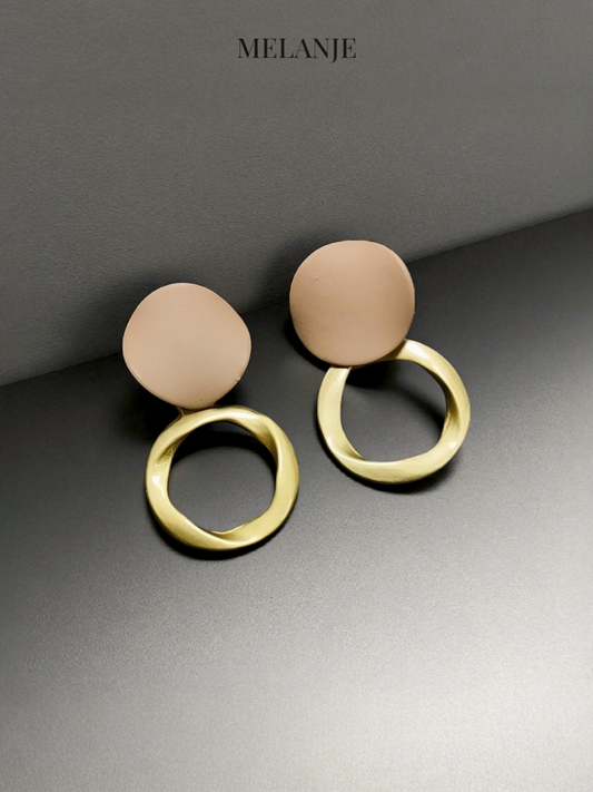 Geometric Round Brown Statement Drop Earrings