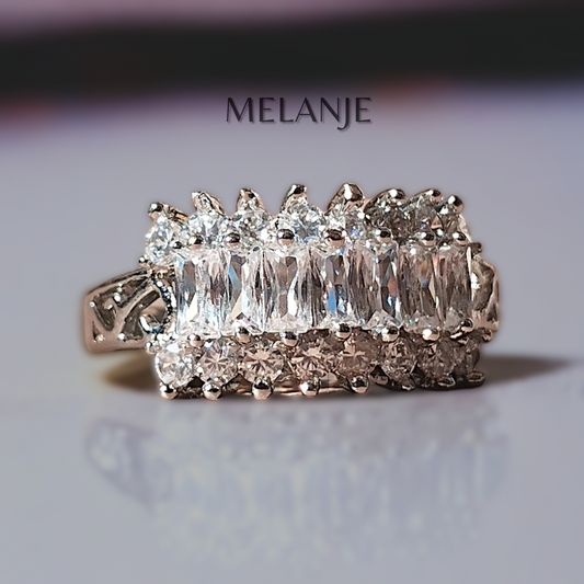 925 Sterling Silver Cubic Zirconia Three Row Adjustable Princess Ring