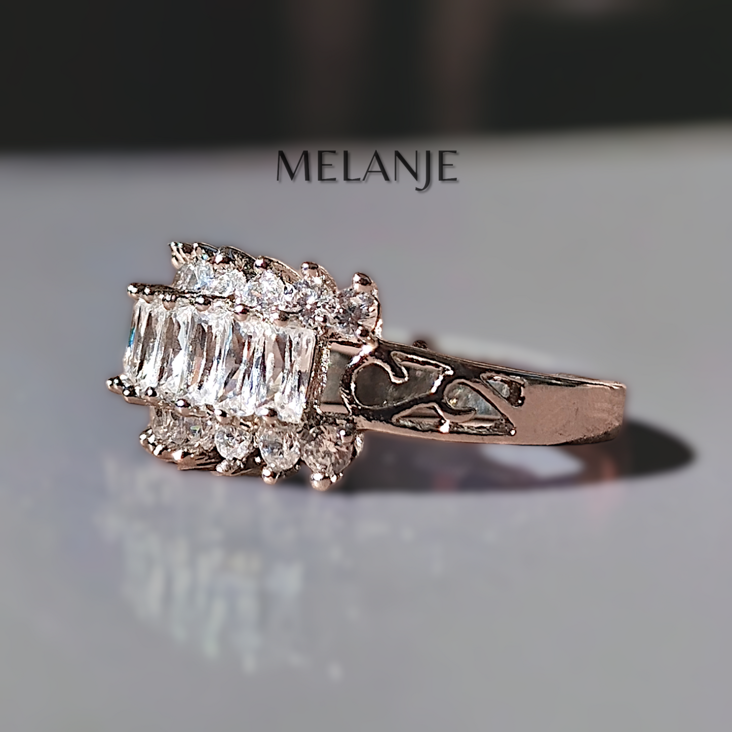 925 Sterling Silver Cubic Zirconia Three Row Adjustable Princess Ring