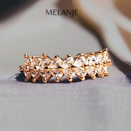 Heart Cut Double Rows White Cubic Zircon Gold Adjustable Ring