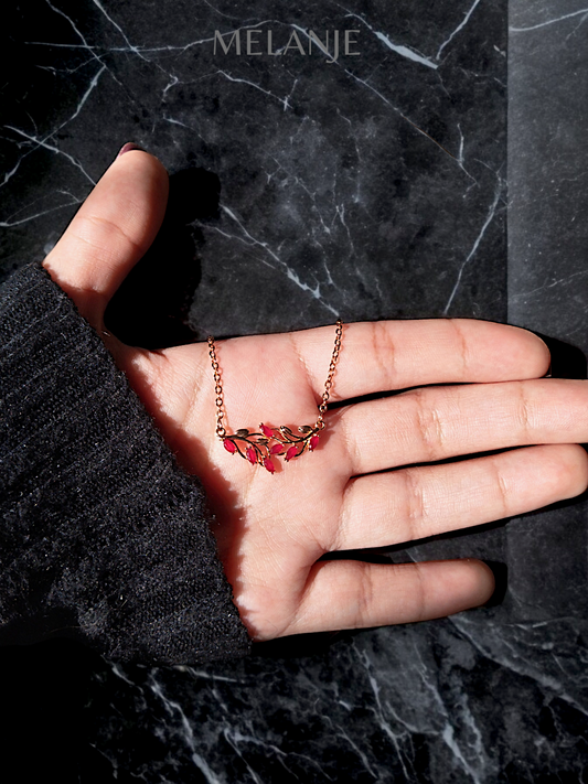 Ruby Red Marquise Cut Branch Pendant Necklace