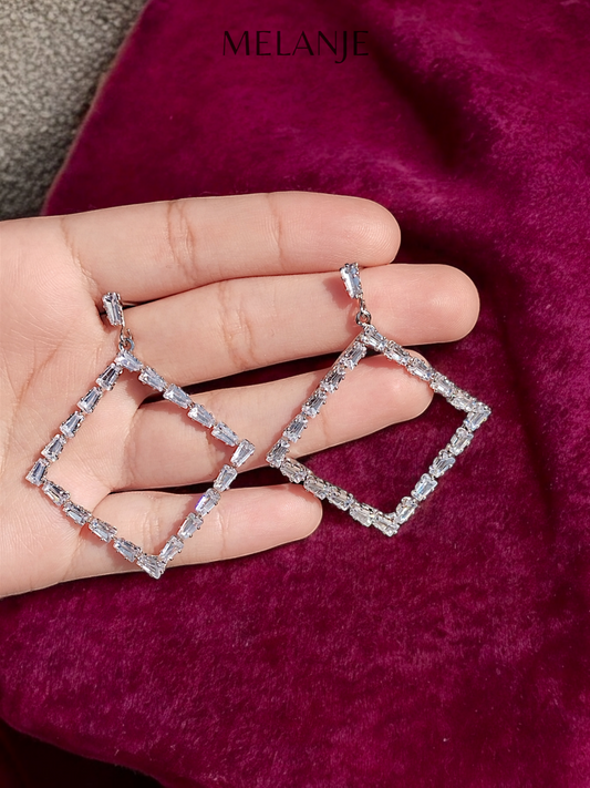 Sterling Silver White Cubic Zirconia Dangling Diamond Luxury Earrings