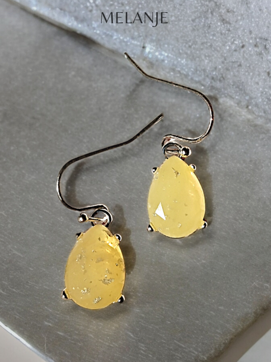 Lime Yellow Opal Crystal Pear-Shaped Statement Drop Earrings