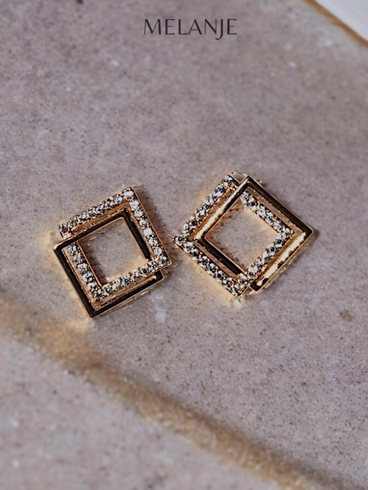 1K Gold Plated Cubic Zirconia Double Diamond Studs