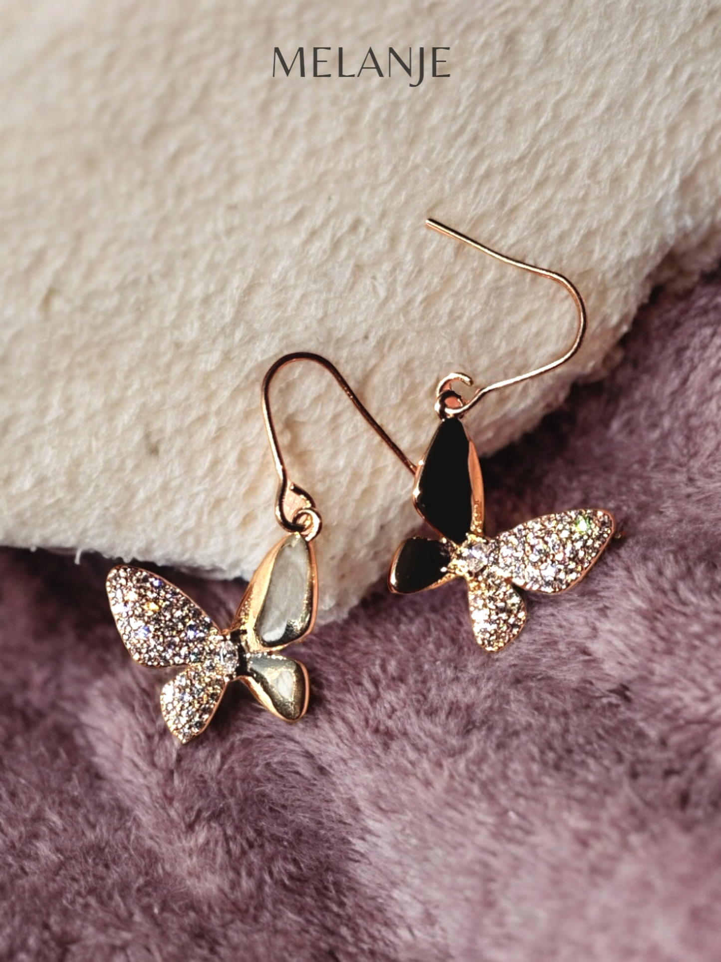 Gold Plated Cubic Zirconia Butterfly Drop Earrings