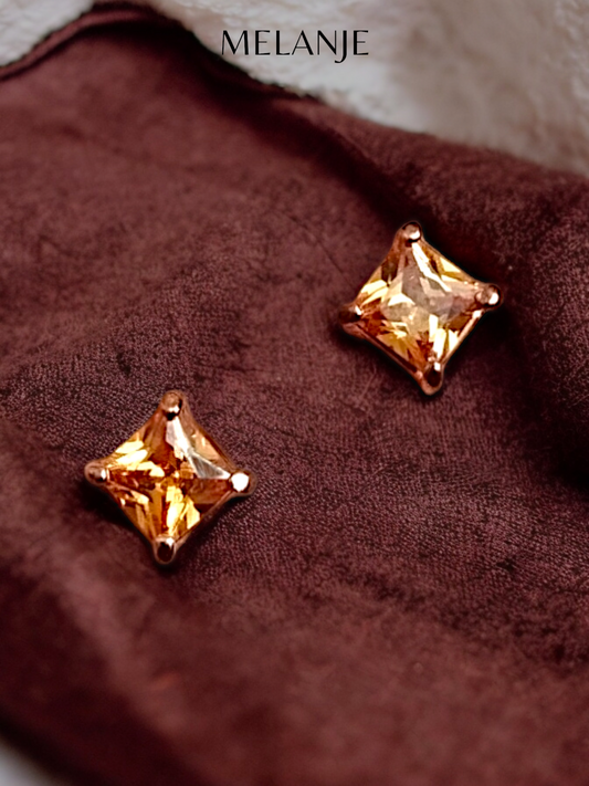 Square Champagne Crystal Rose Gold Plated Studs