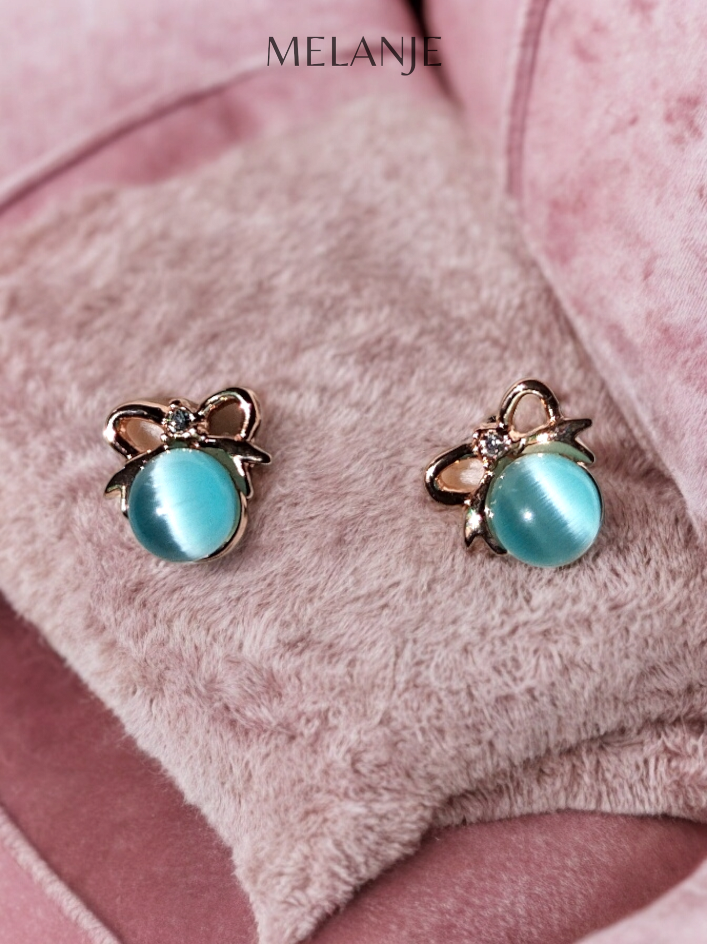 1K Gold Plated Light Blue Pearl Coquette Studs