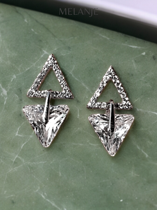 Sterling Silver Cubic Zirconia Double Triangle Design Earrings