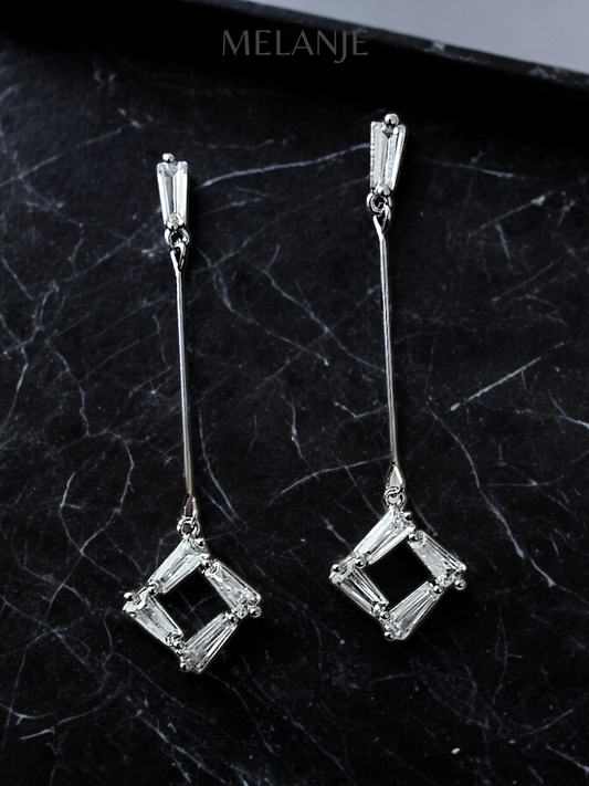 Sterling Silver Cubic Zirconia Long Diamond Dangling Earrings