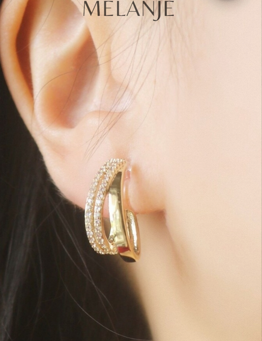 1K Gold Plated Cubic Zirconia Open Hoop Statement Earrings