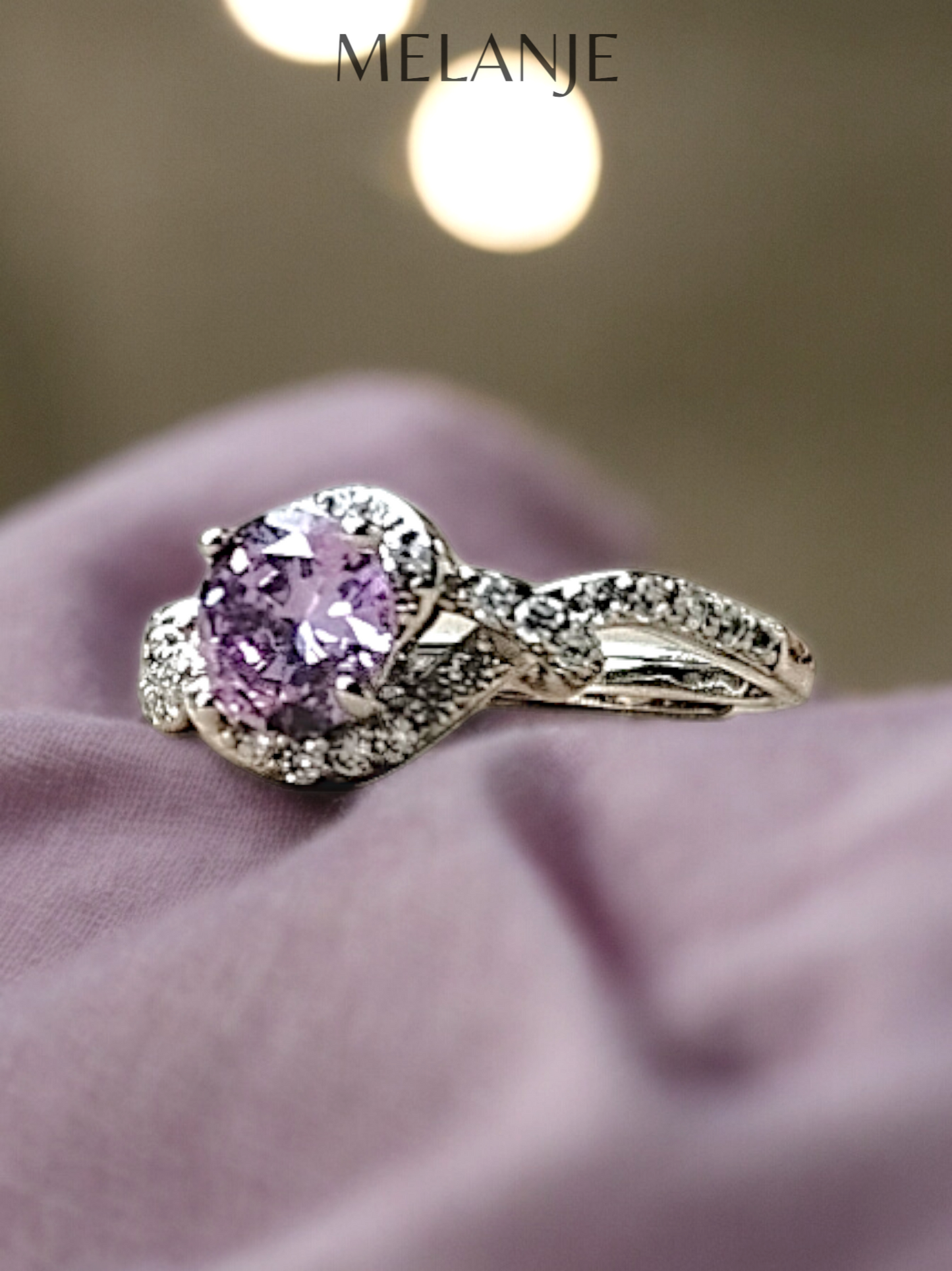 Lavender Solitaire Crystal Sterling Silver Cubic Zirconia Knot Ring