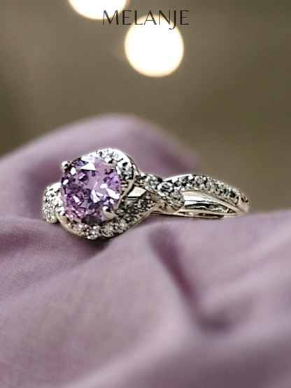 Lavender Solitaire Crystal Sterling Silver Cubic Zirconia Knot Ring