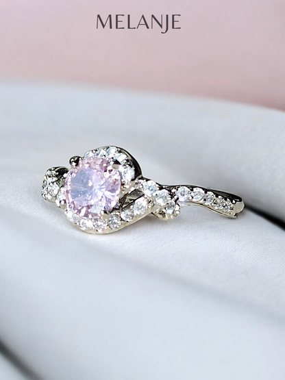 Light Pink Solitaire Crystal Sterling Silver Cubic Zirconia Knot Ring
