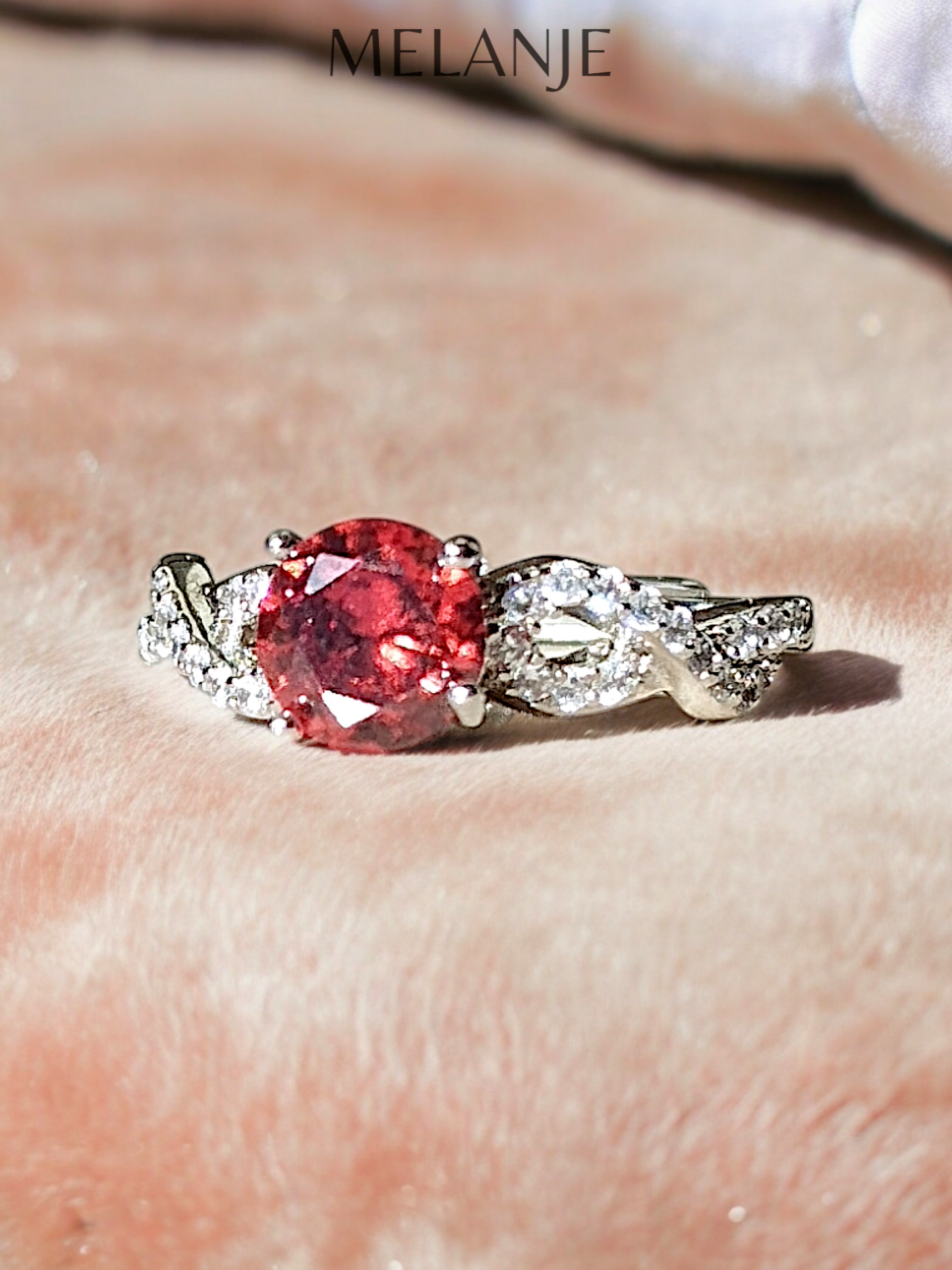 Scarlet Red Solitaire Crystal Twisted-Cut Cubic Zirconia Adjustable Ring