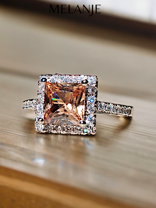 Vintage Champagne Crystal Cubic Zirconia Adjustable Ring