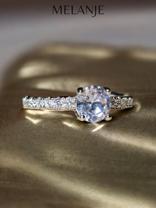 Clear Round Solitaire Crystal White Cubic Zirconia Sterling Silver Adjustable Ring