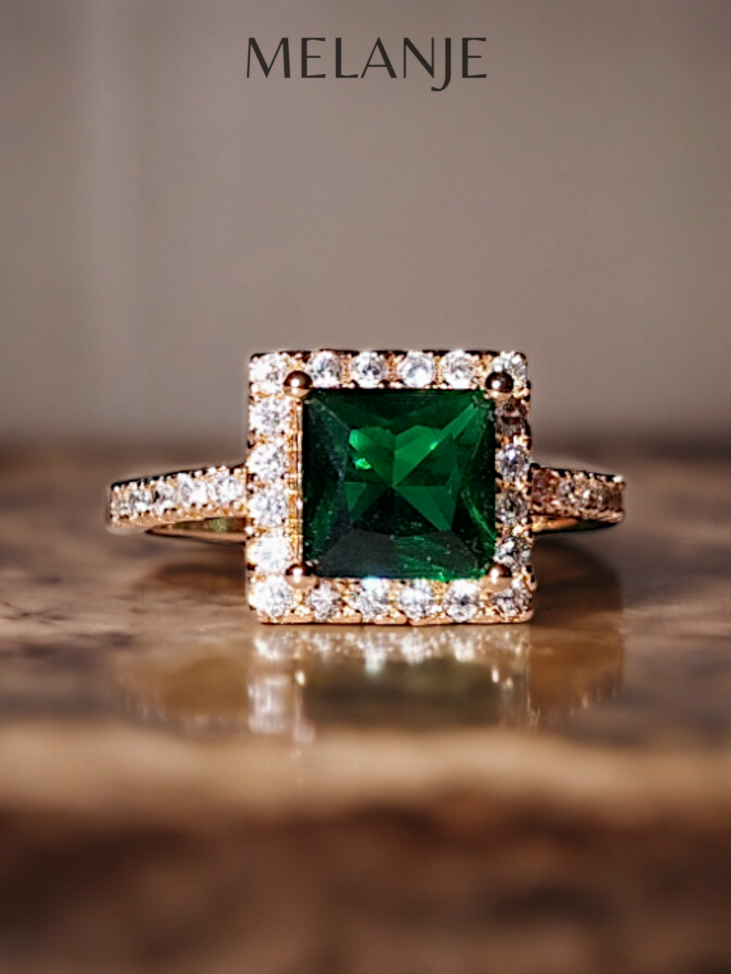 Emerald Square Crystal Cubic Zirconia Adjustable Gold Ring