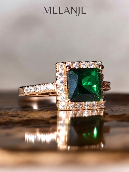Emerald Square Crystal Cubic Zirconia Adjustable Gold Ring