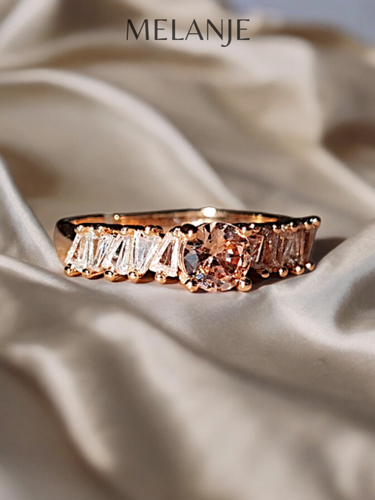 Champagne Solitaire Crystal White Cubic Zircon Zig-Zag Pattern Adjustable Gold Ring