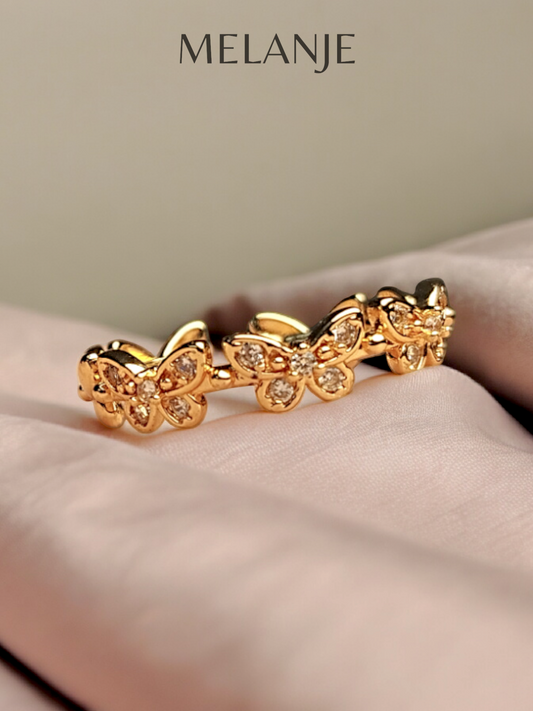 Gold Plated Cubic Zirconia Adjustable Butterfly Charm Ring