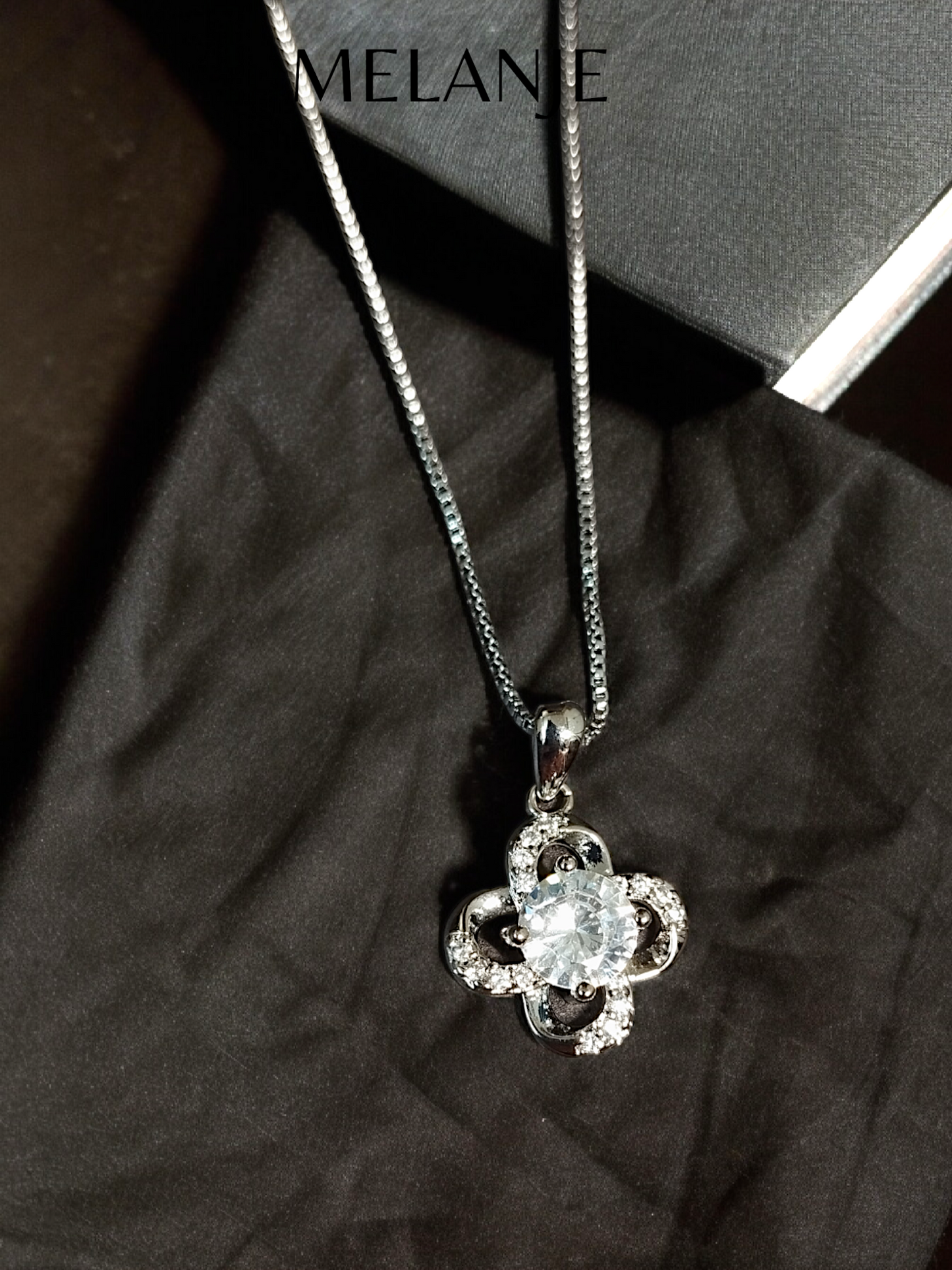 Sterling Silver Four-Leaf Clover Cubic Zirconia Pendant Necklace