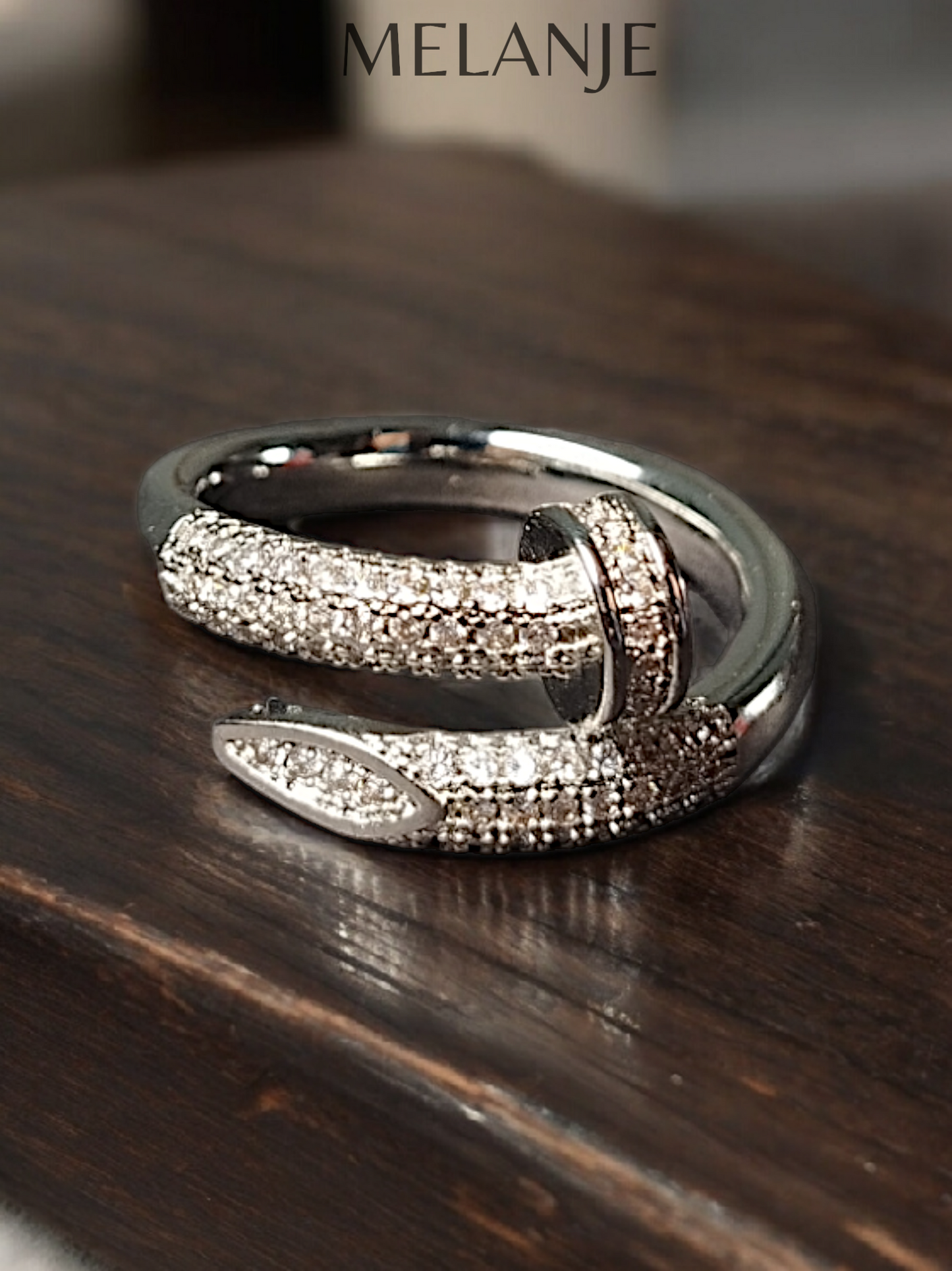 Cubic Zirconia Pave Encrusted Sterling Silver Luxury Coiled Nail Ring
