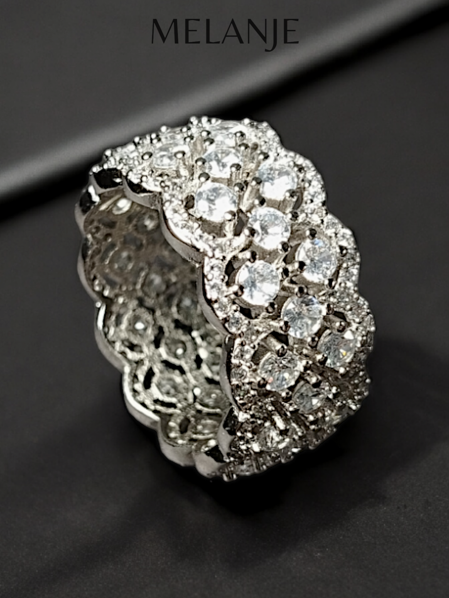 Premium Sterling Silver Clear Cubic Zirconia Cluster Band Luxury Ring