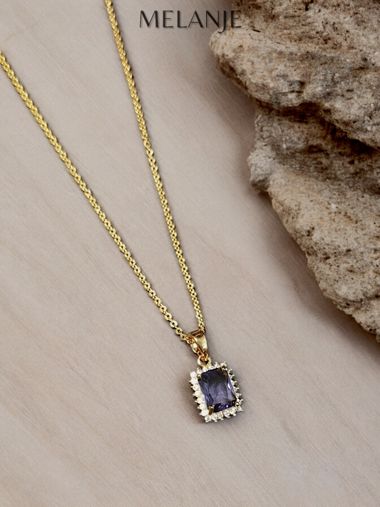 Amethyst Rectangular Zircon Sterling Silver Dainty Gold Pendant Necklace