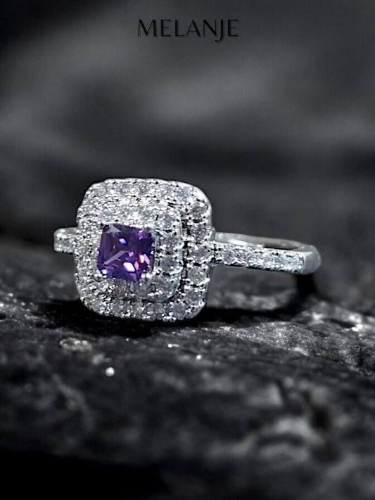 Soft Purple Solitaire Square Crystal Double Cushion Cut Cubic Zirconia Adjustable Ring