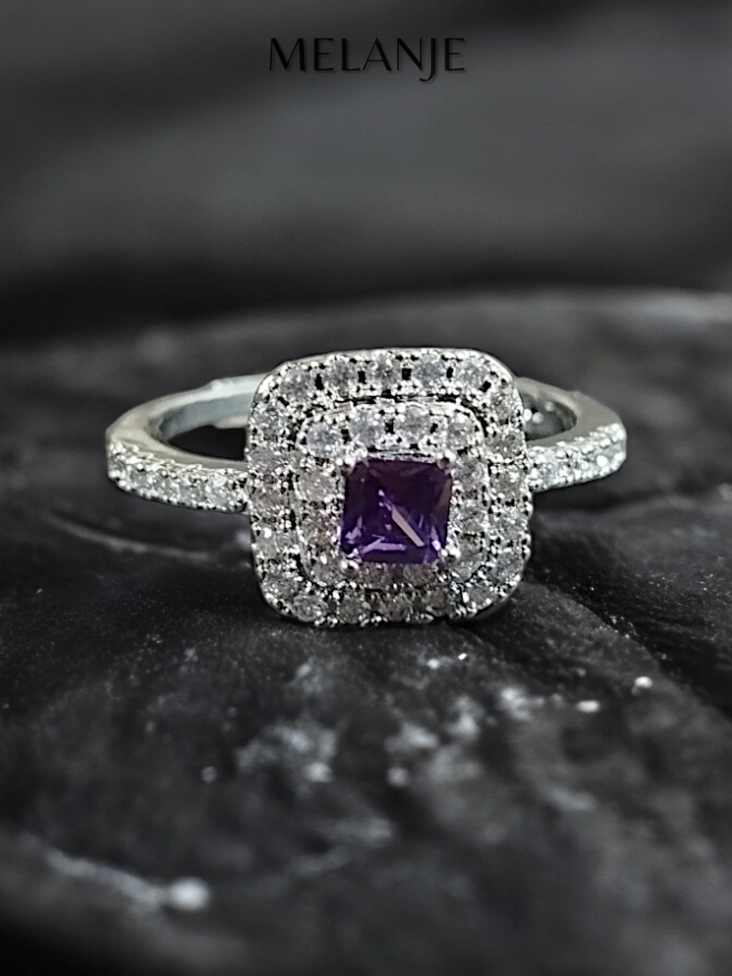 Soft Purple Solitaire Square Crystal Double Cushion Cut Cubic Zirconia Adjustable Ring