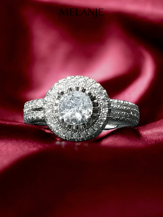 Sterling Silver Clear Cubic Zirconia Round Halo Adjustable Engagement Ring