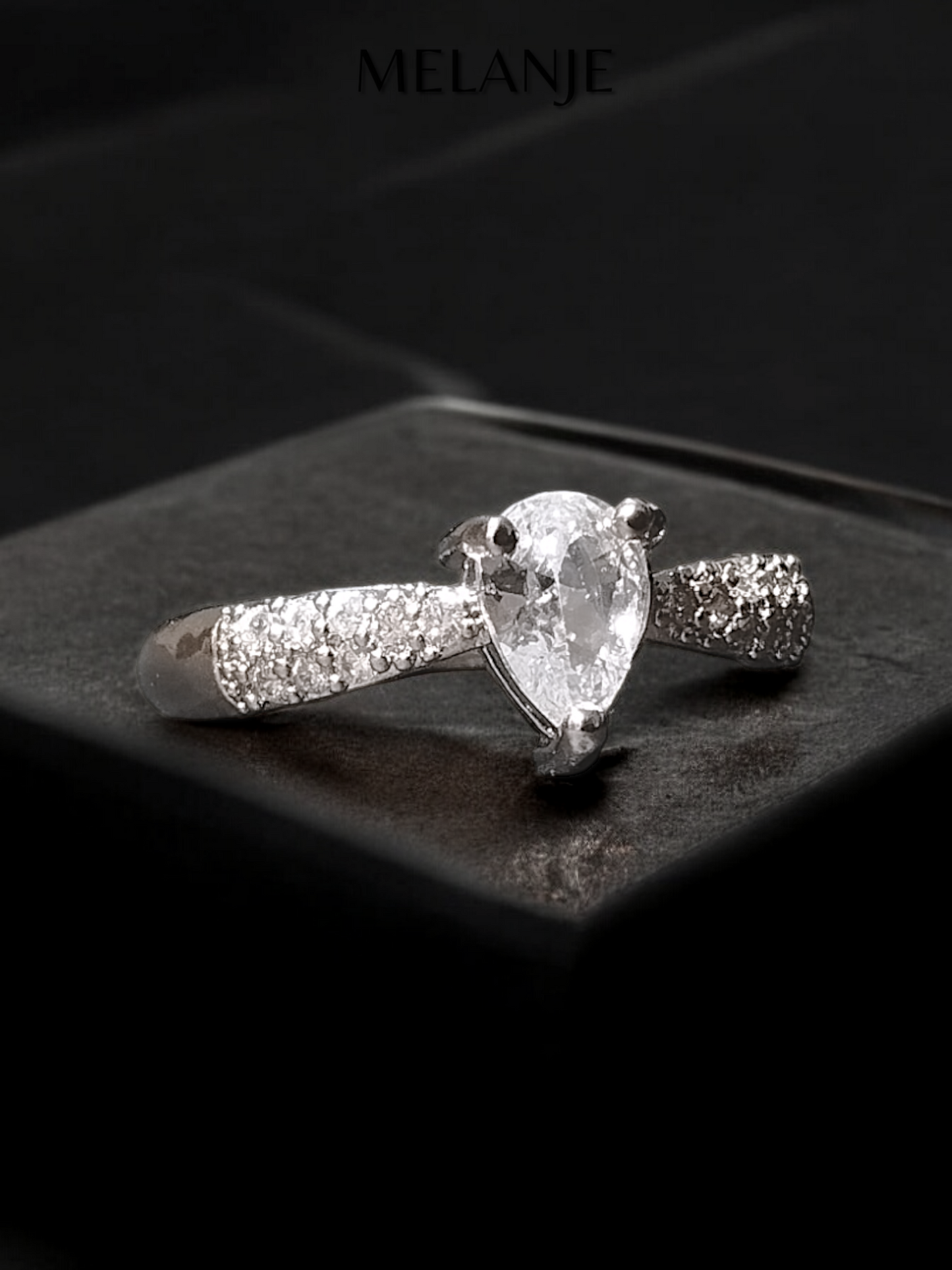 Clear Pear Shaped Crystal Cubic Zirconia Sterling Silver Adjustable Ring