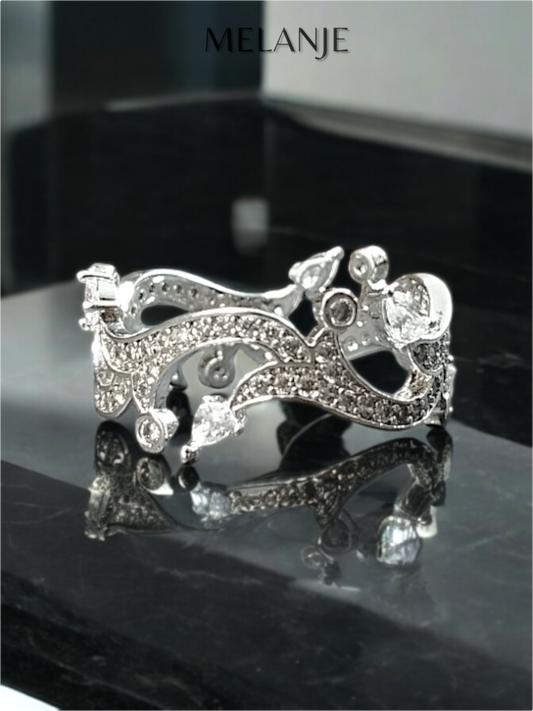 Sterling Silver Branch Cut Cubic Zirconia Delicate Band Ring