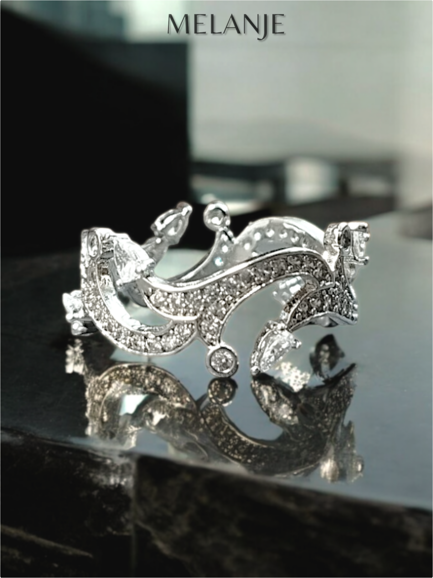 Sterling Silver Branch Cut Cubic Zirconia Delicate Band Ring