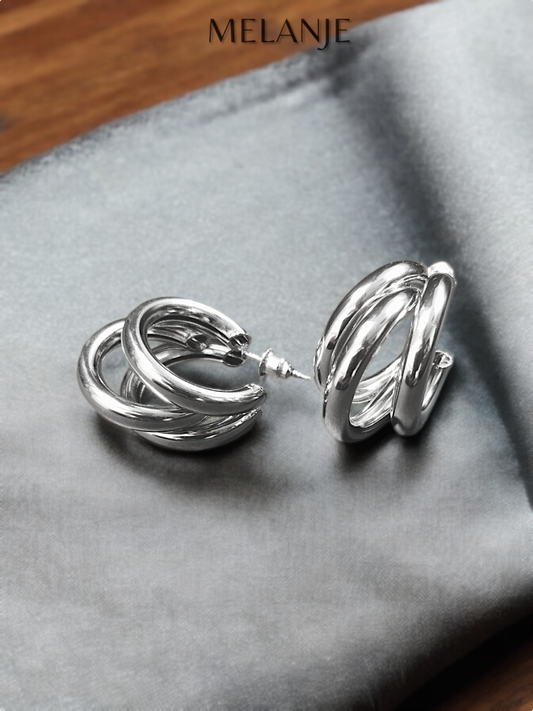 Sterling Silver Triple Open Hoop Bold Earrings