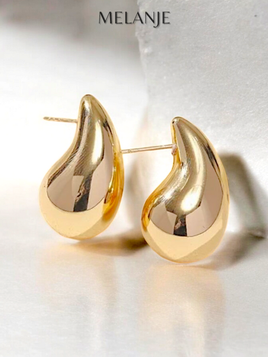 Chunky Teardrop Gold Dome Drop Bold Earrings