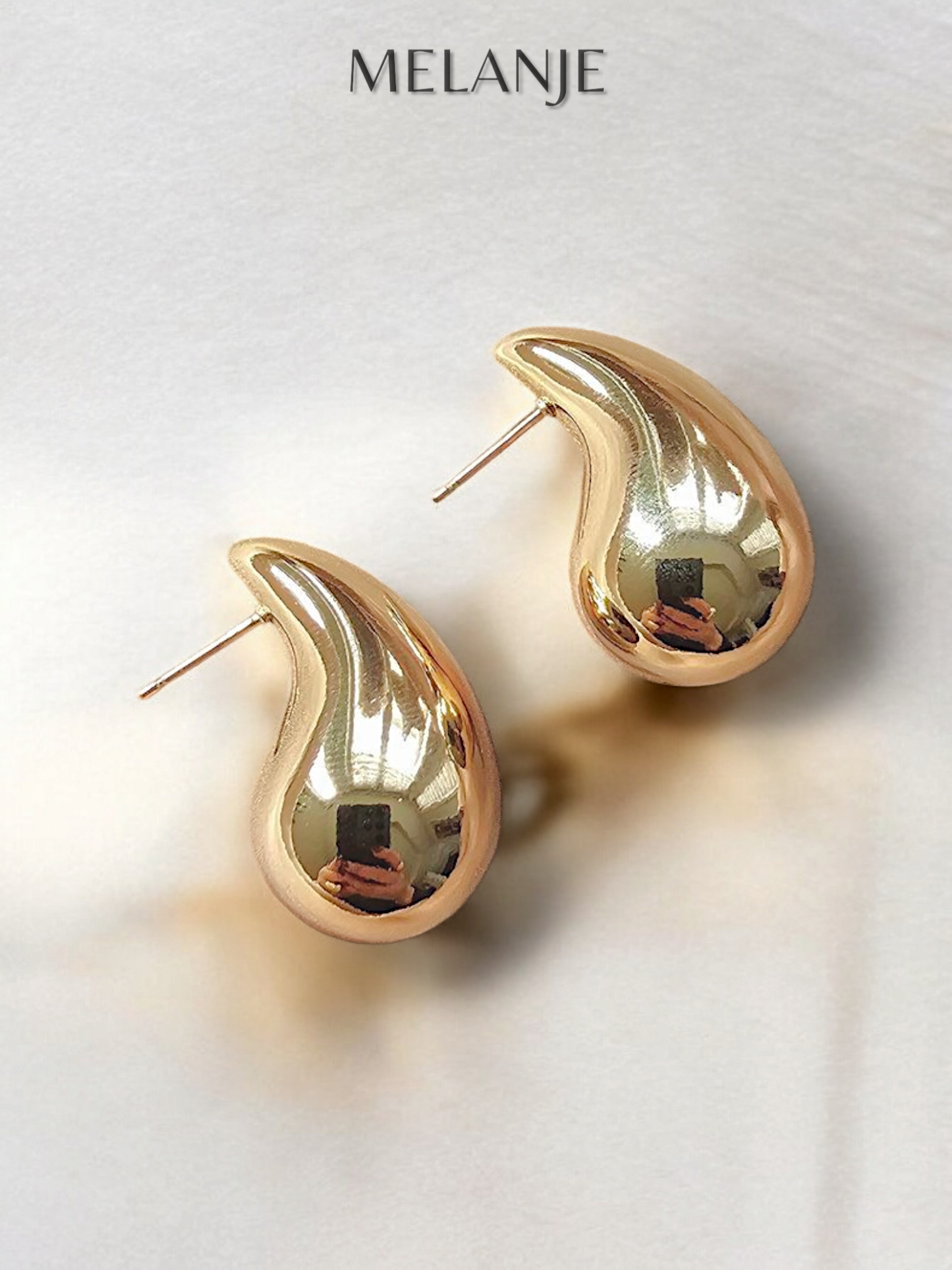 Chunky Teardrop Gold Dome Drop Bold Earrings
