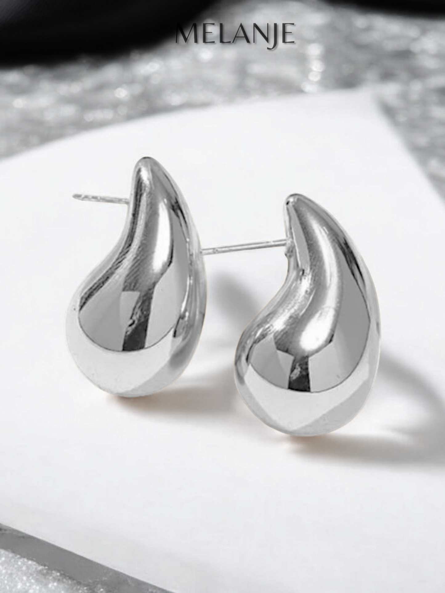 Chunky Teardrop Silver Dome Drop Bold Earrings