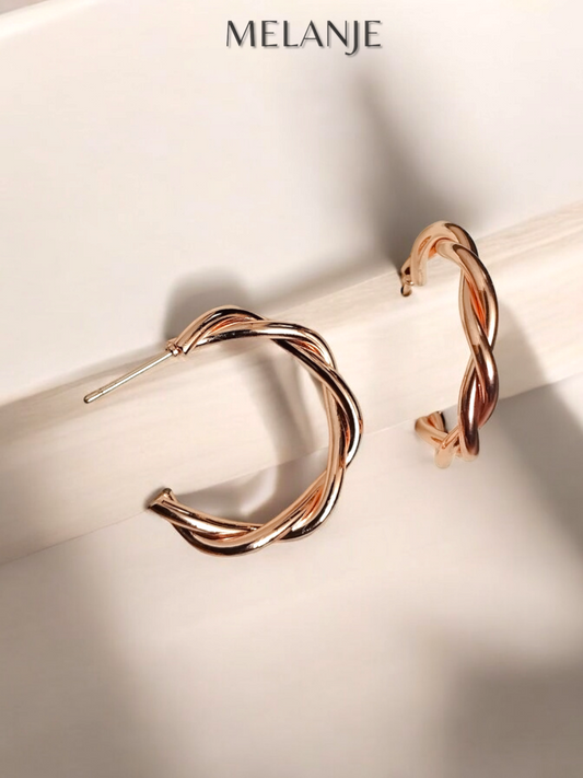 Sterling Silver Rose Gold Plated Twisted Open Hoop Earrings